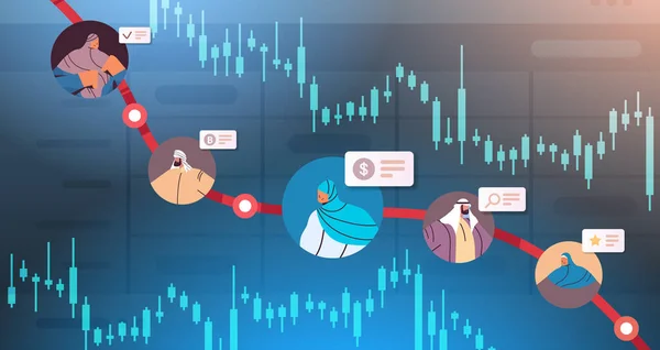 Mix Race Traders Analysieren Fallende Börsenhandel Graph Kerzenständer Diagramm Finanzinvestition — Stockvektor