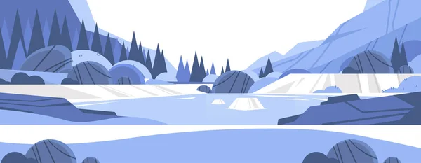 Lago Frente Cordillera Bosque Paisaje Hermosa Naturaleza Fondo Horizontal Vector — Archivo Imágenes Vectoriales