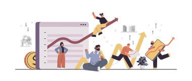 iş insanlarını yükselen oklarla finansal büyüme başarılı iş geliştirme kavramı yatay tam uzunluktaki vektör illüstrasyonuna ayarla