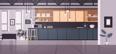 Modern mutfak içi boş. Mobilyaları yatay vektör illüstrasyonlu insanların oturduğu bir oda yok.
