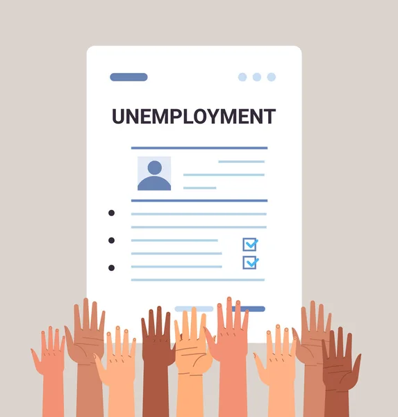 Mix Race Hands Filling Unemployment Benefit Form Workers Compensation Paper — Vector de stock