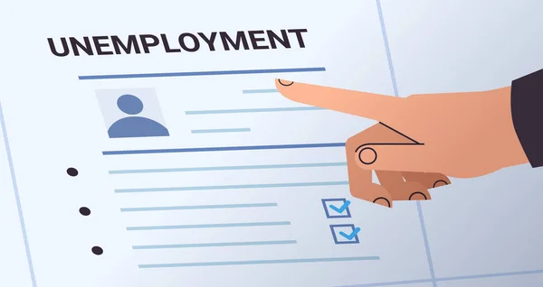 Hand Filling Unemployment Benefit Form Paper Work Crisis Jobless Employee — Image vectorielle