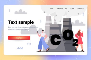 Açık havada yürüyen insanlar kirli gaz atığı hava kirliliği endüstrisi kirli çevre konsepti yatay tam boy fotokopi alanı illüstrasyonu