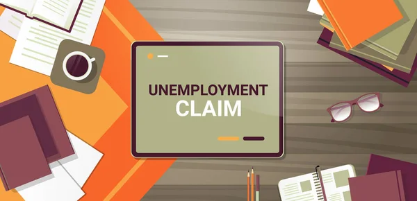 Unemployment Claim Tablet Screen Work Crisis Jobless Employee Job Reduction — Stockvektor