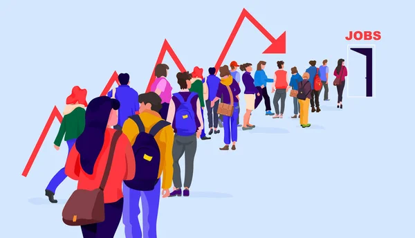People Crowd Standing Line Queue Office Door Unemployment Job Search — Stockvektor