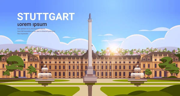 Beautiful Stuttgart Castle Square Business Travel Tourism Concept Cityscape Famous — 图库矢量图片