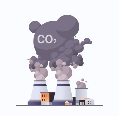 high concrete chimney emits CO2 and dangerous fumes presence of carbon dioxide gas in atmosphere global warming co2 reduction concept vector illustration