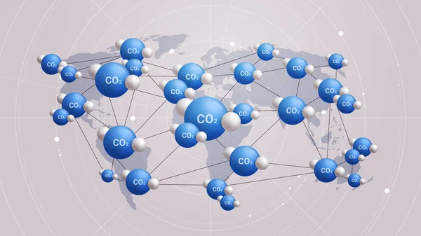 Co2 Carbon Dioxide Toxic Gas Molecules Network World Map Emission — Stockvektor