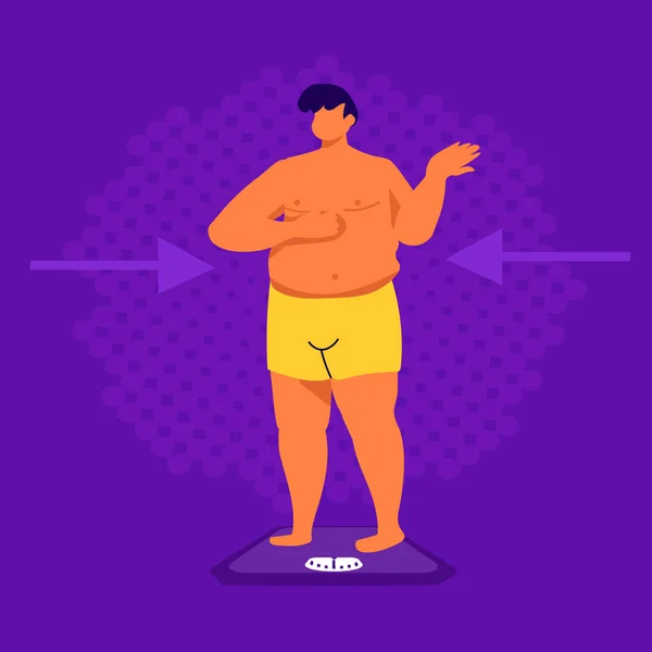 Fat Obese Man Overweight Guy Holding His Distended Belly Weight — 스톡 벡터