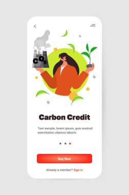 woman holding factory and green plants CO2 limit emissions idea net zero emission carbon credit offset eco factory environmental conservation concept vertical copy space vector illustration