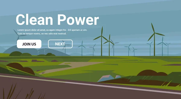 Wind Turbine Energy Renewable Station Field Build Waste Free World — Stockvector