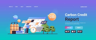 businessman making carbon credit report responsibility of co2 emission environment strategy sustainable ESG development horizontal copy space vector illustration
