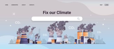 high concrete chimney emits CO2 and dangerous fumes presence of carbon dioxide gas in atmosphere co2 reduction repair the earth concept horizontal vector illustration