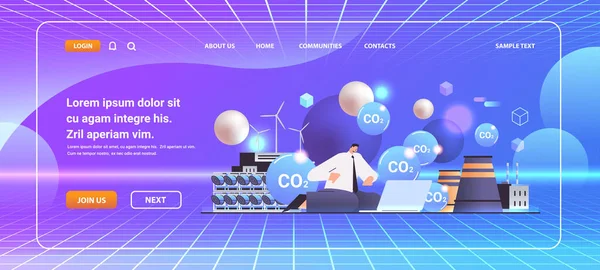 Businessman Working Laptop Carbon Credit Concept Responsibility Co2 Emission Environment — Stock Vector