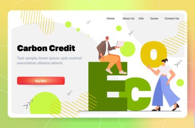 people using digital gadgets on ecology word responsibility of co2 emission environmental conservation restoring nature horizontal copy space vector illustration