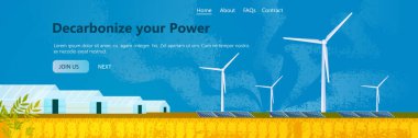 Wind turbines and solar panels energy renewable station in field waste free world decarbonize your power concept horizontal copy space vector illustration