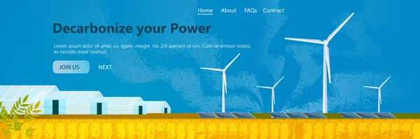 Wind Turbines Solar Panels Energy Renewable Station Field Waste Free — Stockvector