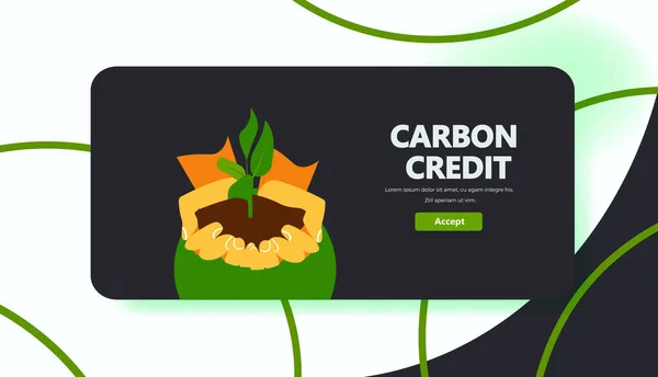 Carbon Credit Concept Hands Holding Green Plant Responsibility Co2 Emission — 스톡 벡터