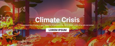 dangerous wildfire bush fire development dry woods burning trees global warming natural disaster climate crisis concept intense orange flames in forest horizontal copy space vector illustration