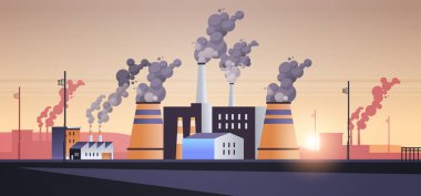high concrete chimney emits CO2 and dangerous fumes presence of carbon dioxide gas in atmosphere global warming co2 reduction concept horizontal vector illustration