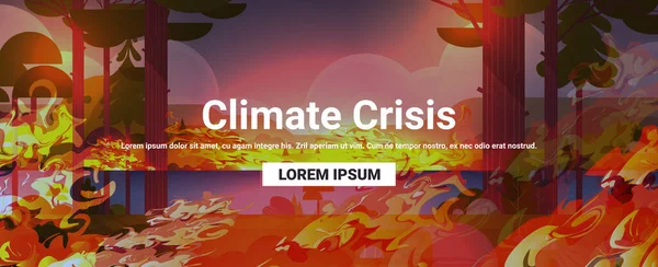 dangerous wildfire bush fire development dry woods burning trees global warming natural disaster climate crisis concept intense orange flames in forest horizontal copy space vector illustration
