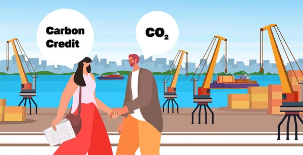 Businesspeople Shaking Hands Co2 Limit Emissions Idea Net Zero Emission — Stockvektor