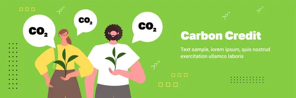 Carbon Credit Concept People Holding Green Plants Responsibility Co2 Emission — Stockvektor