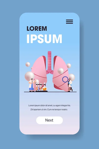 Scientists Examining Anatomical Lungs Human Body Internal Organ Smartphone Screen — Stockvector