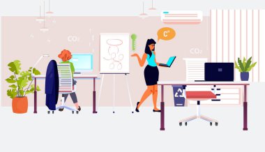 businesspeople working in office sustainable ESG development responsibility of co2 emission environmental conservation concept horizontal vector illustration