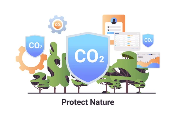 Kohlenstoffgutschriften Schützen Das Naturkonzept Verantwortung Der Co2 Emissionen Umweltstrategie Nachhaltige — Stockvektor