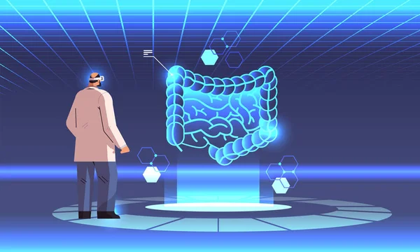 数字眼镜医生看着虚拟详细的解释解剖消化系统胃肠道内器官Vr视觉横向概念横向矢量图解 — 图库矢量图片