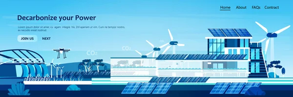 Wind Turbines Solar Panels Energy Renewable Station Field Air Drones — Vector de stock
