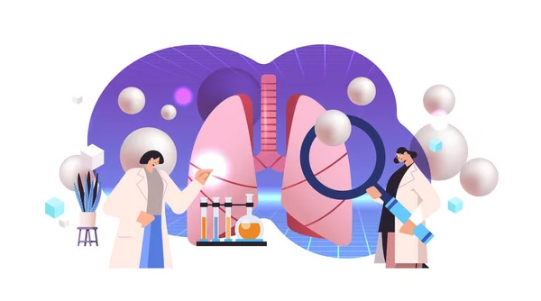 科学家研究解剖学肺人体内部器官医学保健概念横向病媒说明 — 图库矢量图片