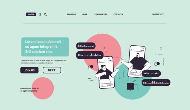 Mobil uygulama ses sohbet uygulaması sosyal medya çevrimiçi iletişim konsepti yatay fotokopi alanı doğrusal vektör ilülasyonu ile anlık mesajlar yoluyla iletişim kuranlar