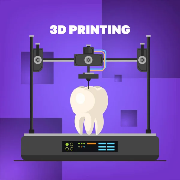 歯モデルを3Dプリンタで印刷ヒト移植臓器の医療印刷生物工学バイオプリントコンセプトベクトルイラスト — ストックベクタ