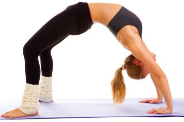 Yoga, meditasyon, üzerinde beyaz izole,