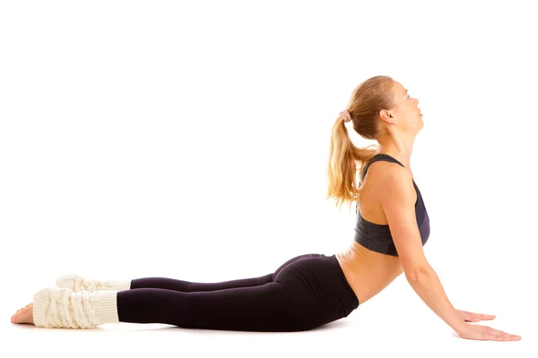 Yoga, meditasyon, üzerinde beyaz izole,