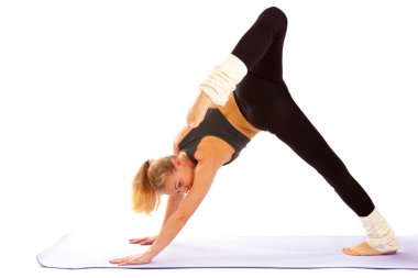 Yoga, meditasyon, üzerinde beyaz izole,