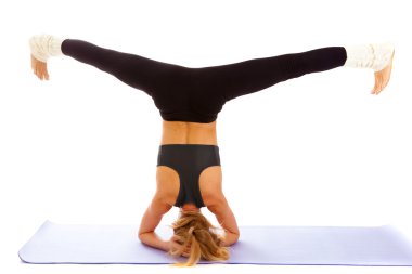 Yoga, meditasyon, üzerinde beyaz izole,