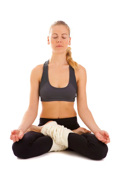 Yoga, meditasyon, üzerinde beyaz izole, — Stok fotoğraf