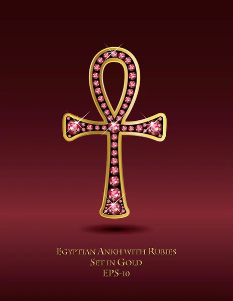 Egyptian Ankh with Ruby Stones — Stock Vector