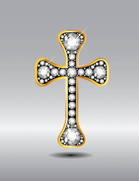 Christliches Kreuz in Gold mit Diamanten — Stockvektor