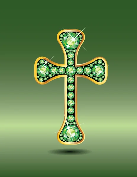 Cruz Cristiana en Oro con Piedras de Peridoto — Archivo Imágenes Vectoriales