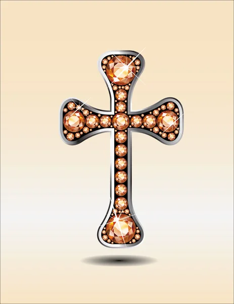 Christian Cross in Silver with Amber or Topaz Stones — Stock Vector