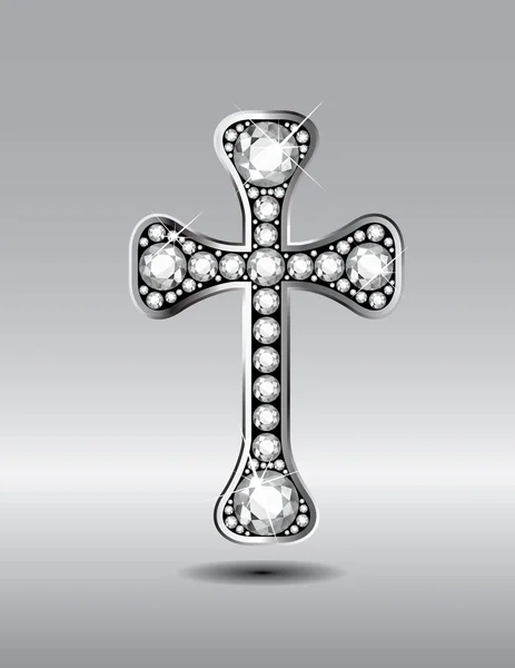 Croce Cristiana in Argento con Pietre di Diamante — Vettoriale Stock