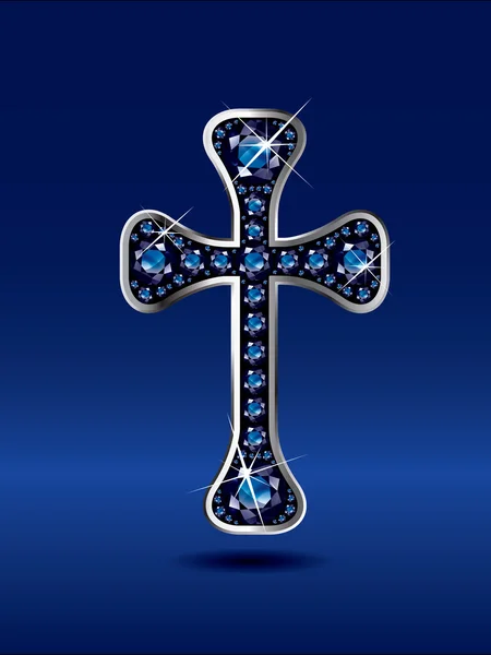 Christian Cross i sølv med Sapphire-steiner – stockvektor