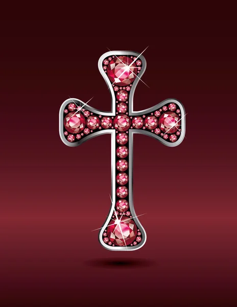 Christian Cross in Silver with Ruby Stones — 图库矢量图片