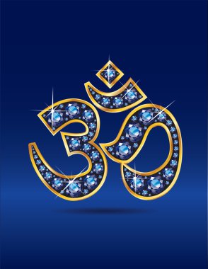 OM sembolü safir taşlar ile altın