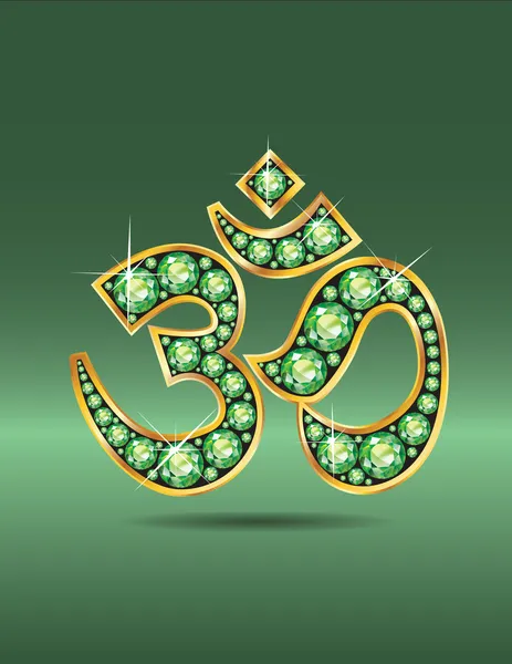 Om Symbol in Gold mit Peridot-Steinen — Stockvektor