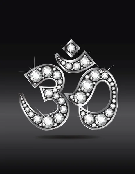 Om Symbol in Silber mit Diamantsteinen — Stockvektor